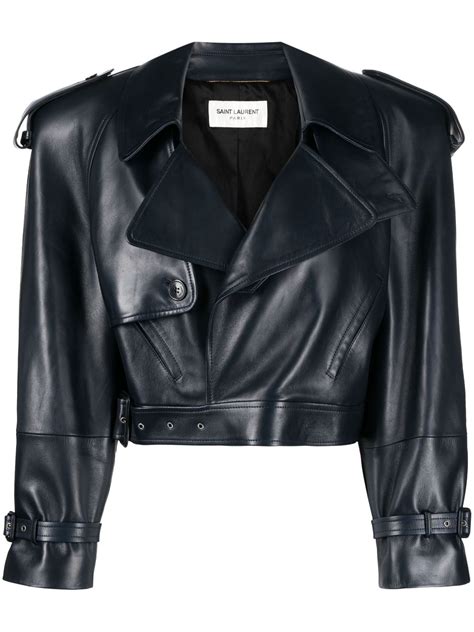 ysl crop moto jacket|Saint Laurent Cropped Leather Motorcycle Jacket .